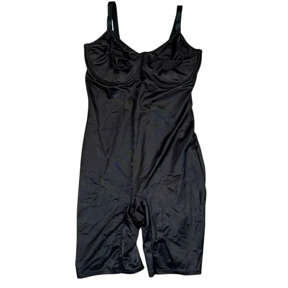 Nip Tuck & Boost Vintage Black Mid-thigh Cupped Bodysuit Shape-wear 42C